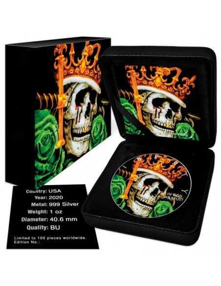 KING SKULL 1 Oz Silver Colorized coin 1$ Silver Eagle USA 2020 - Coins & More - Usa
