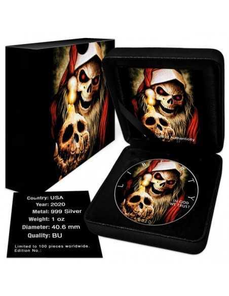 CHRISTMAS SKELETON GRINCH 1 Oz Silver Colorized coin 1$ Silver Eagle USA 2020