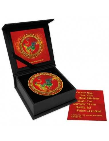 THE YELLOW BURNING SNAKE Celestial Animals 1 Oz Silver Gold Gilded Coin 2$ Dollars Niue 2020 - Coins & More - Niue