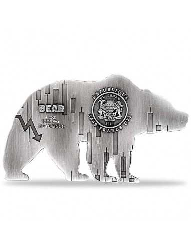 BEAR Shaped 1 Oz Silver Antique High Relief Coin 5000 Francs Chad 2021 - Coins & More - Tchad