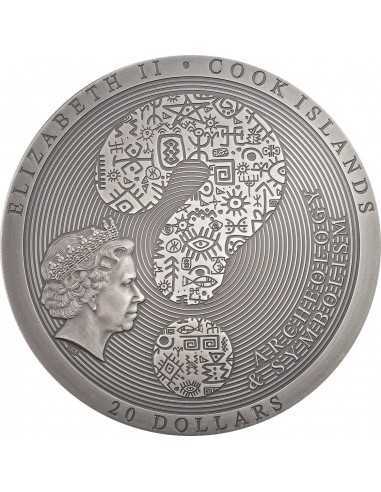 COYOLXAUHQUI STONE Antiqued Archeology Symbolism 3 Oz Silver Coin 20$ Cook Island 2021 - Coins & More - Cook Islands