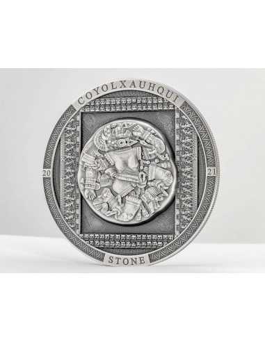 COYOLXAUHQUI STONE Antiqued Archeology Symbolism 3 Oz Silver Coin 20$ Cook Island 2021 - Coins & More - Cook Islands