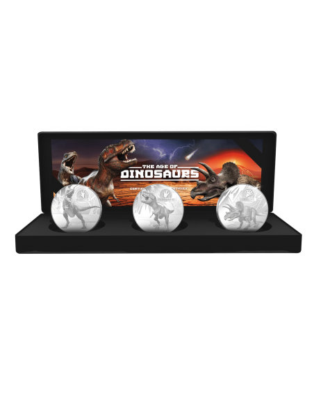 THE AGE OF DINOSAURS SILVER COIN SET 3 X 1 OZ 5$ Solomon Islands 2021 - Coins & More - Nature et Animaux