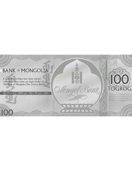 YEAR OF TIGER Foil Silver Note 100 Togrog Mongolia 2022 - Coins & More - Mongolia