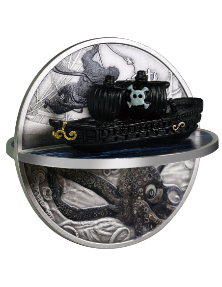 PIRATE SHIP 3D 2 Oz 3D Silver Coin 5$ Niue 2023 - Coins & More - Niue