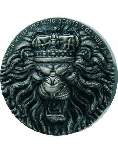 LION Heraldic Beasts 5 oz Silver Coin 5 Pound Tristan da Cunha 2022 - Coins & More - Oceania
