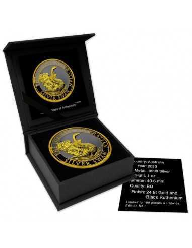 AUSTRALIAN SILVER SWAN 1 Oz Silver Ruthenium & Gold Gilded Coin 1$ Dollar Australia 2020 - Coins & More - Australia