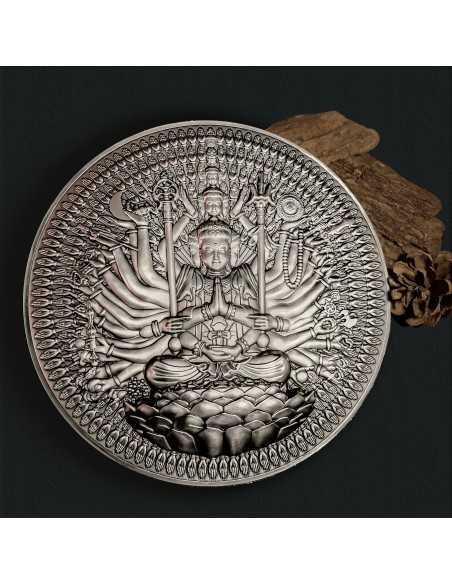 GUAN YIN Thousand-armed Thousand-eyed Bodhisattva 2 Oz Silver & 16.9 Oz Copper Coin 10000 CFA Francs Tchad 2024 - Coins & Mor...