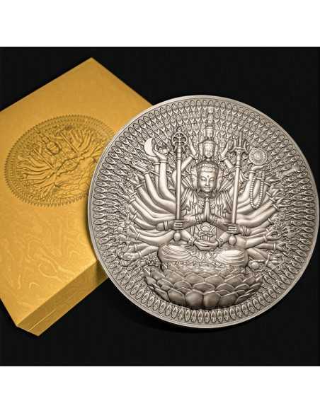 GUAN YIN Thousand-armed Thousand-eyed Bodhisattva 2 Oz Silver & 16.9 Oz Copper Coin 10000 CFA Francs Tchad 2024 - Coins & Mor...