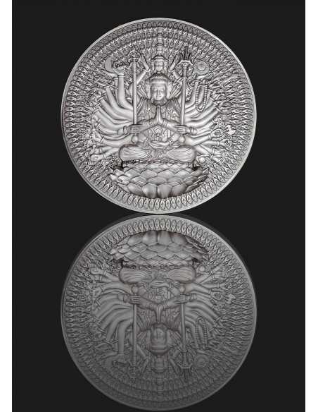 GUAN YIN Thousand-armed Thousand-eyed Bodhisattva 2 Oz Silver & 16.9 Oz Copper Coin 10000 CFA Francs Tchad 2024 - Coins & Mor...