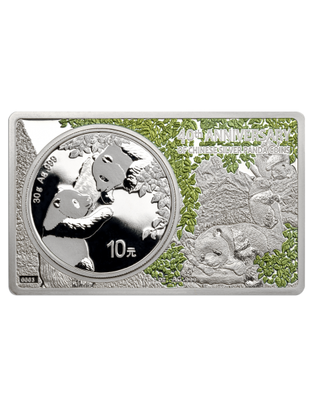 CHINESE PANDA 40th Anniversary Silver Set Coin 2 + 30g Bar China 2023 - Coins & More - Messico