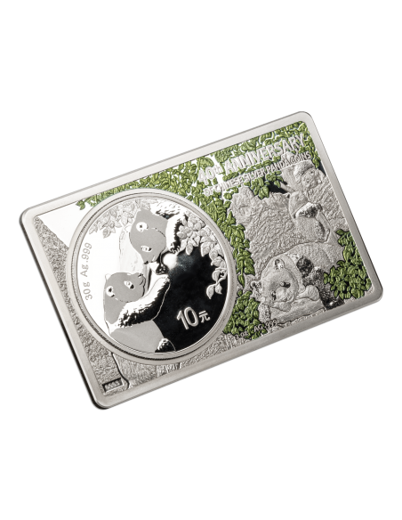 CHINESE PANDA 40th Anniversary Silver Set Coin 2 + 30g Bar China 2023 - Coins & More - Messico