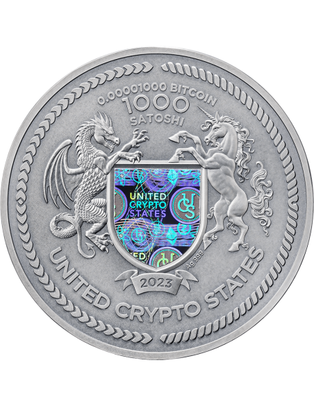 BINARY EAGLE Cryptocurrency 2 Oz Silver Coin 1000 Satoshi United Crypto States 2023 - Coins & More - Monete per Paese