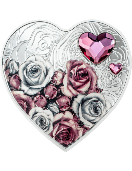 ROSES Brilliant Love Heart Silver Coin 5$ Cook Islands 2024 - Coins & More - Isole Cook