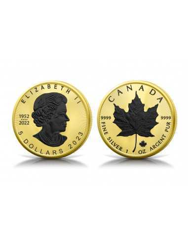 GOLD BLACK PLATINUM Maple Leaf 1 Oz Silver Coin 5$ Canada 2023 - Coins & More - Canada
