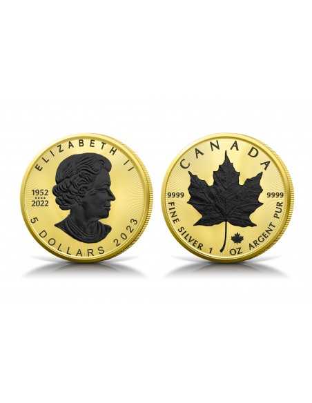 GOLD BLACK PLATINUM Maple Leaf 1 Oz Silver Coin 5$ Canada 2023 - Coins & More - Canada
