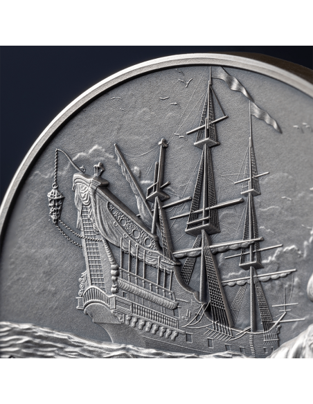 QUEEN ANNE'S REVENGE Captains of Fortune 2 Oz Silver Coin 5$ Barbados 2023 - Coins & More - Barbade