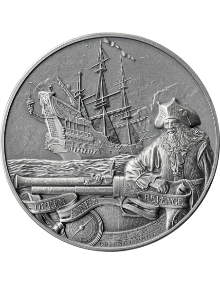 QUEEN ANNE'S REVENGE Captains of Fortune 2 Oz Silver Coin 5$ Barbados 2023 - Coins & More - Barbade