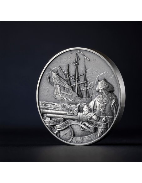 QUEEN ANNE'S REVENGE Captains of Fortune 2 Oz Silver Coin 5$ Barbados 2023 - Coins & More - Barbade
