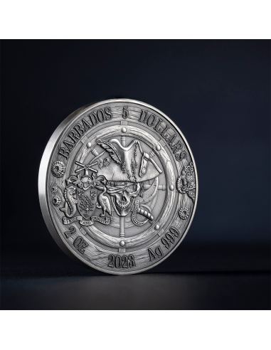QUEEN ANNE'S REVENGE Captains of Fortune 2 Oz Silver Coin 5$ Barbados 2023 - Coins & More - Barbade