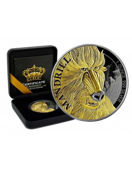 THE MANDRILL - GOLD BLACK EMPIRE 1 Oz Silver Ruthenium & Gold Coin 500 Francs Cameroon 2020 - Coins & More - Camerún