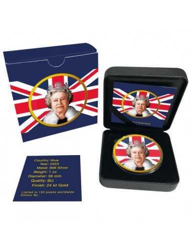 QUEEN ELIZABETH II Icons of Inpiration 1 Oz Gold Gilded Silver Coin 2$ Niue 2023 - Coins & More - Niue