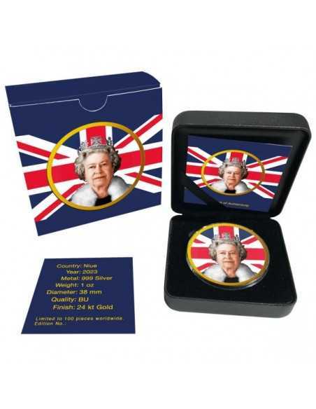 QUEEN ELIZABETH II Icons of Inpiration 1 Oz Gold Gilded Silver Coin 2$ Niue 2023 - Coins & More - Niue
