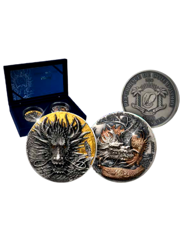 DRAGON Edition Signature Set 2 x 5 Oz Silver Coin 5000 Francs Ivory Coast 2024 - Coins & More - Côte d'Ivoire