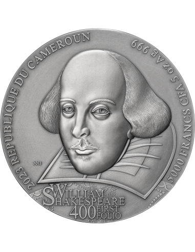 FIRST FOLIO William Shakespeare 400th Anniversary Edition 5 Oz Silver Coin 5000 Francs Cameroon 2023 - Coins & More - Cameroun