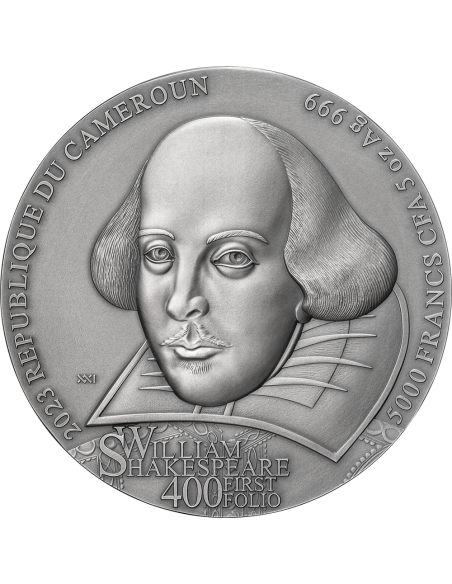 FIRST FOLIO William Shakespeare 400th Anniversary Edition 5 Oz Silver Coin 5000 Francs Cameroon 2023 - Coins & More - Cameroun