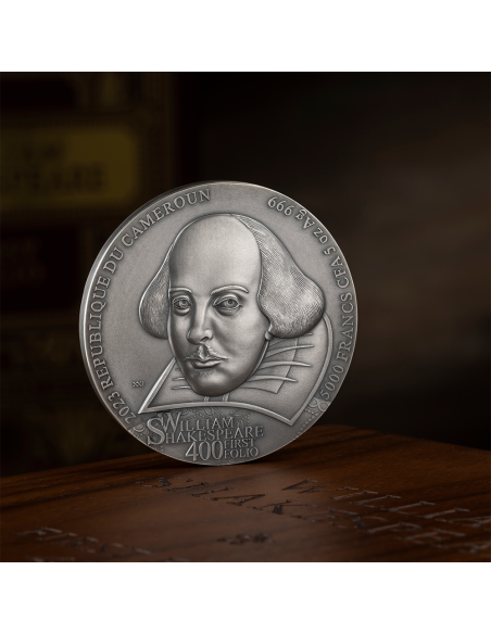FIRST FOLIO William Shakespeare 400th Anniversary Edition 5 Oz Silver Coin 5000 Francs Cameroon 2023 - Coins & More - Cameroun