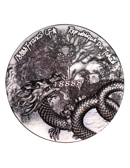 SCALED DRAGON 9 Dragons Series Spring Version 5 Oz Silver Coin 18888 Francs Chad 2024 - Coins & More - Chad