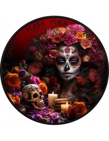 DIA DE LOS MUERTOS Black Platinum 1 Oz Silver Coin Mexico 2023 - Coins & More - Mexique