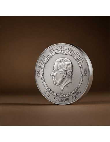 PETRA Rock-Cut Monuments 5 Oz Silver Coin 50 Cedis Ghana 2024 - Coins & More - Ghana