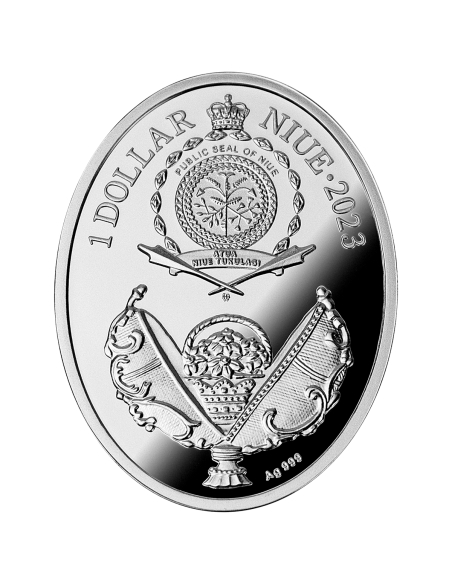 CRADLE WITH GARLANDS Faberge Eggs Silver Proof Coin 1$ Niue 2023 - Coins & More - Niue
