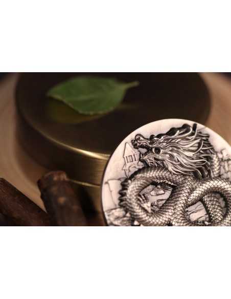 BLACK DRAGON OF TRANQUILITY 9 Dragons Series 5 Oz Silver Coin 18888 Francs Chad 2024 - Coins & More - Tschad