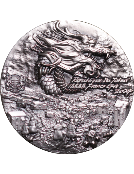 BLACK DRAGON OF TRANQUILITY 9 Dragons Series 5 Oz Silver Coin 18888 Francs Chad 2024 - Coins & More - Tschad