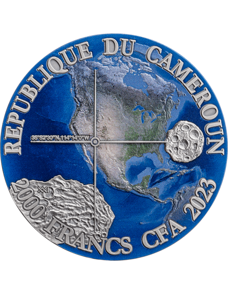 GOLD BASIN Meteorite Geography 50g Silver Coin 2000 Francs Cameroon 2023 - Coins & More - Cameroun