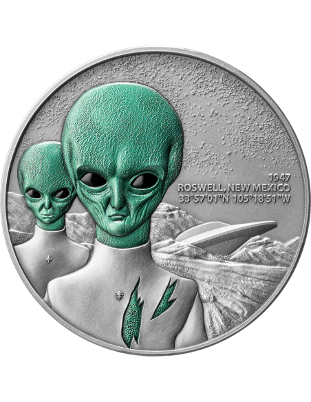 ROSWELL UFO INCIDENT Interstellar Phenomena 2 Oz Silver Coin 2000 Francs Cameroon 2024 - Coins & More - Kamerun