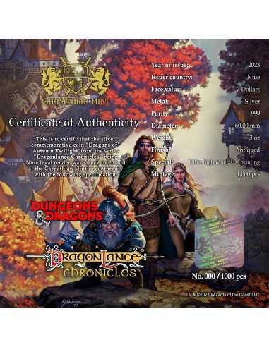 DRAGONS OF AUTUMN TWILIGHT Dragonlance Chronicles 3 Oz Silver Coin 7$ Niue 2023 - Coins & More - Niue