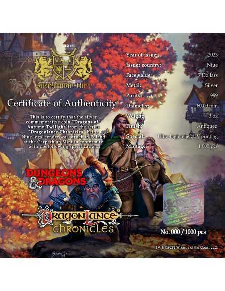 DRAGONS OF AUTUMN TWILIGHT Dragonlance Chronicles 3 Oz Silver Coin 7$ Niue 2023 - Coins & More - Niue