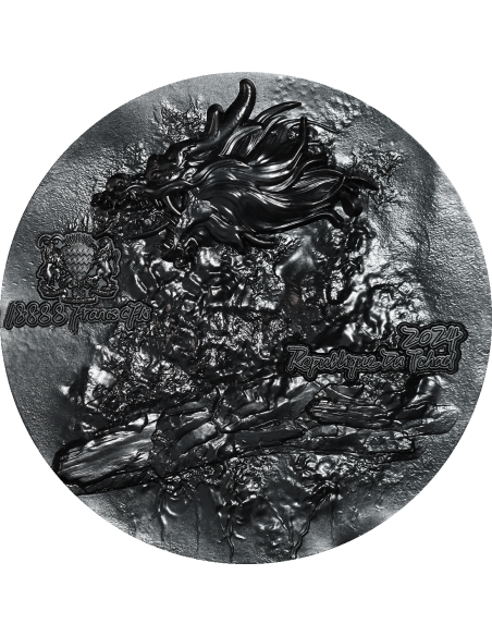 FIRE DRAGON Obsidian Black 9 Dragons Series 5 Oz Silver Coin 18888 Francs Chad 2024 - Coins & More - Chad
