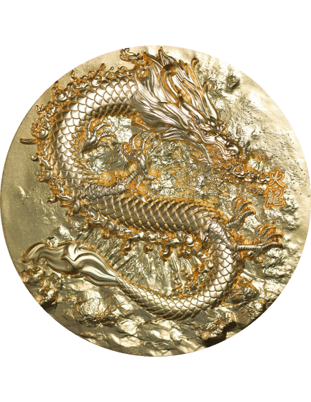 FIRE DRAGON Gold Gilded 9 Dragons Series 5 Oz Silver Coin 18888 Francs Chad 2024 - Coins & More - Tchad