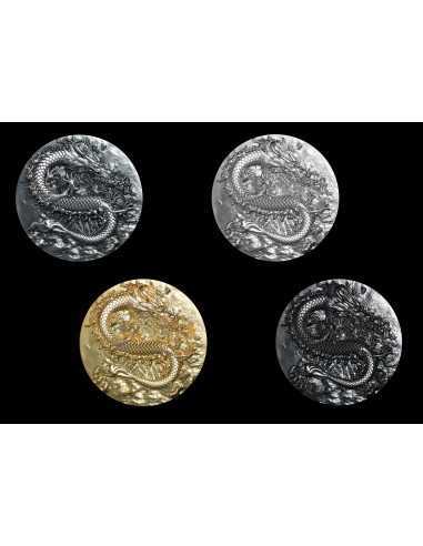FIRE DRAGON Gold Gilded 9 Dragons Series 5 Oz Silver Coin 18888 Francs Chad 2024 - Coins & More - Tchad