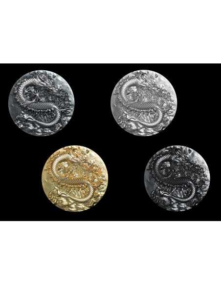 FIRE DRAGON Gold Gilded 9 Dragons Series 5 Oz Silver Coin 18888 Francs Chad 2024 - Coins & More - Tchad