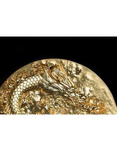 FIRE DRAGON Gold Gilded 9 Dragons Series 5 Oz Silver Coin 18888 Francs Chad 2024 - Coins & More - Tchad