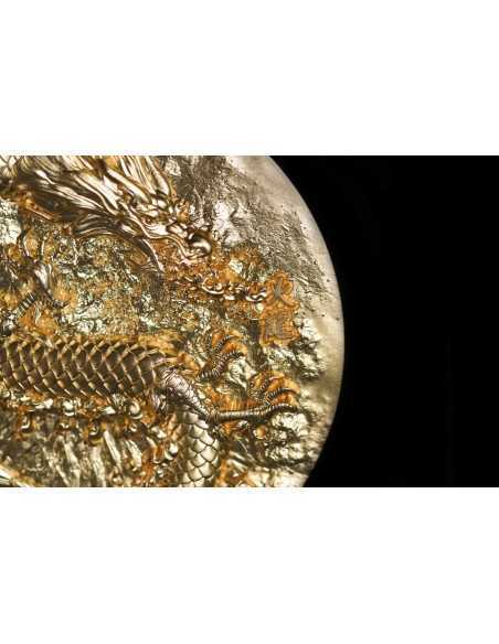 FIRE DRAGON Gold Gilded 9 Dragons Series 5 Oz Silver Coin 18888 Francs Chad 2024 - Coins & More - Tchad