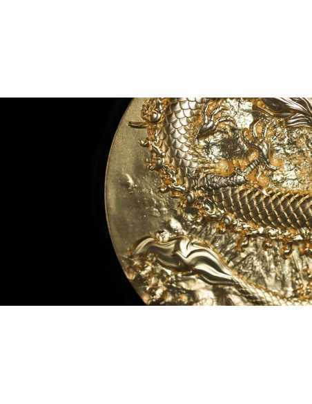 FIRE DRAGON Gold Gilded 9 Dragons Series 5 Oz Silver Coin 18888 Francs Chad 2024 - Coins & More - Tchad