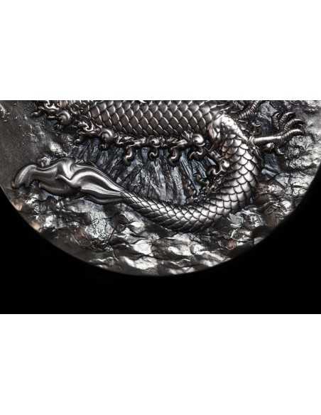 FIRE DRAGON Antique Finish 9 Dragons Series 5 Oz Silver Coin 18888 Francs Chad 2024 - Coins & More - Chad