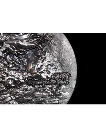 FIRE DRAGON Antique Finish 9 Dragons Series 5 Oz Silver Coin 18888 Francs Chad 2024 - Coins & More - Chad